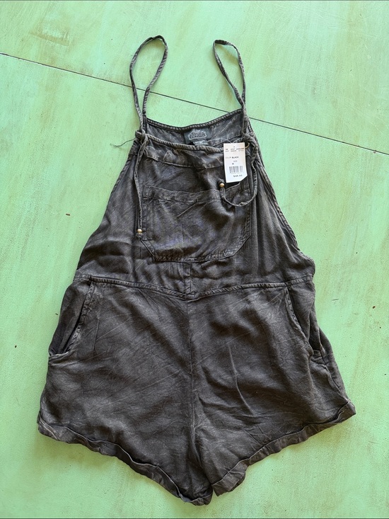 Angie Pants - Angie Black Washed Romper Overalls